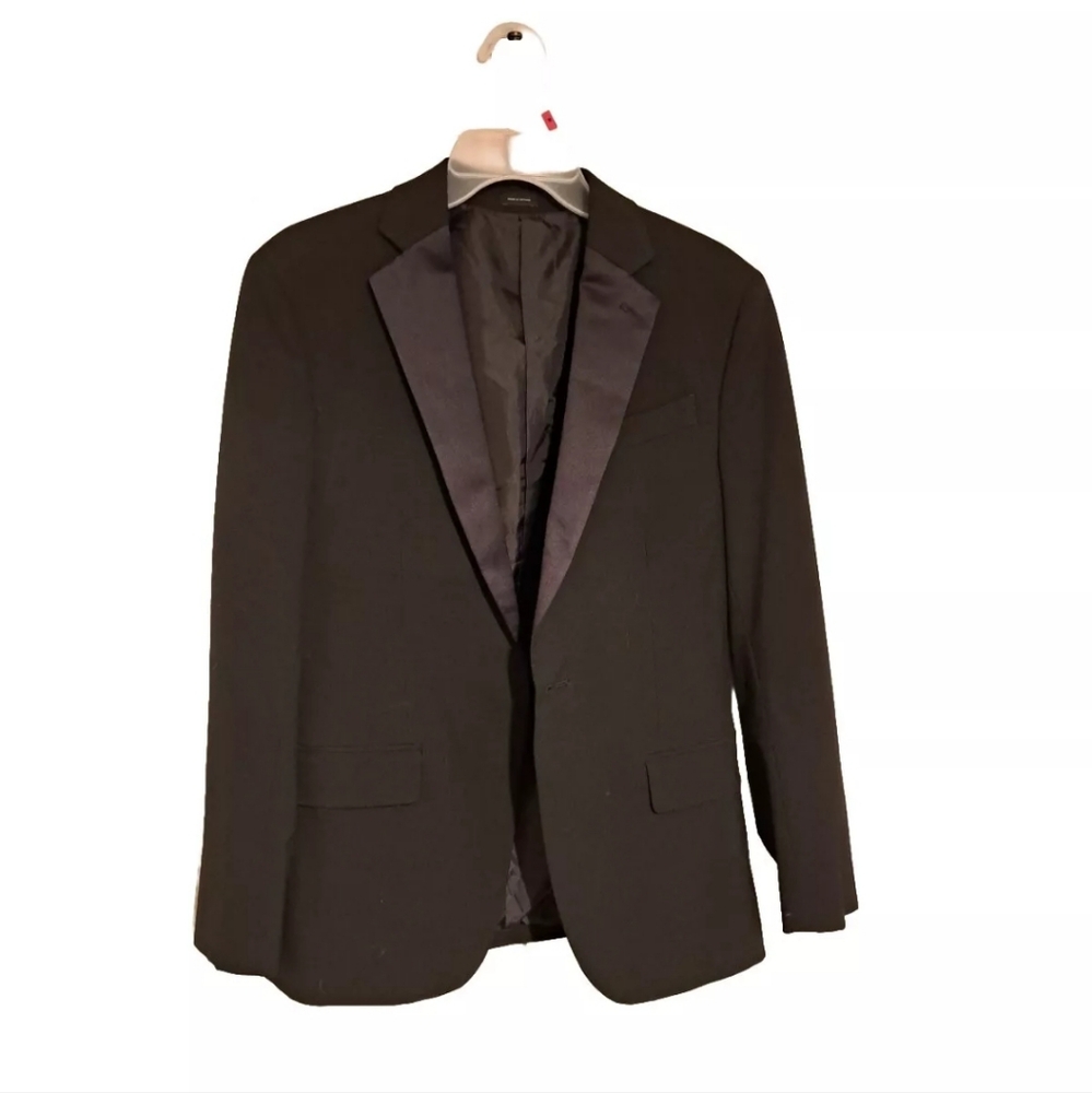 JF J.Ferrar Slim Fit Tuxedo Suit Jacket Blazer Men Men's 36S Black READ